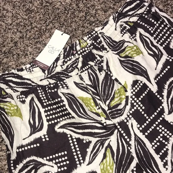 CALIA Linen Swim Cover Up Leaf Print Wide-Leg Pants Size Large | NWT - Picture 3 of 5